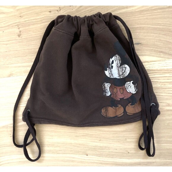 Walt Disney World Disneyland Mickey Mouse Brown Cinch Bag Drawstring Backpack - Picture 2 of 11